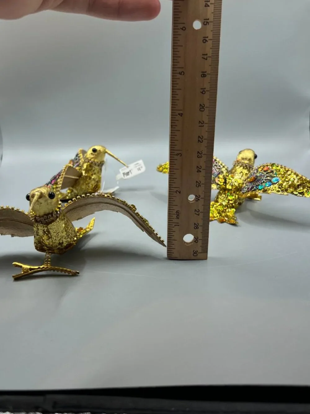Pier 1 Hummingbird Clip On Ornament Red/Gold Sequins Rhinestone Lot of 3 Glitter